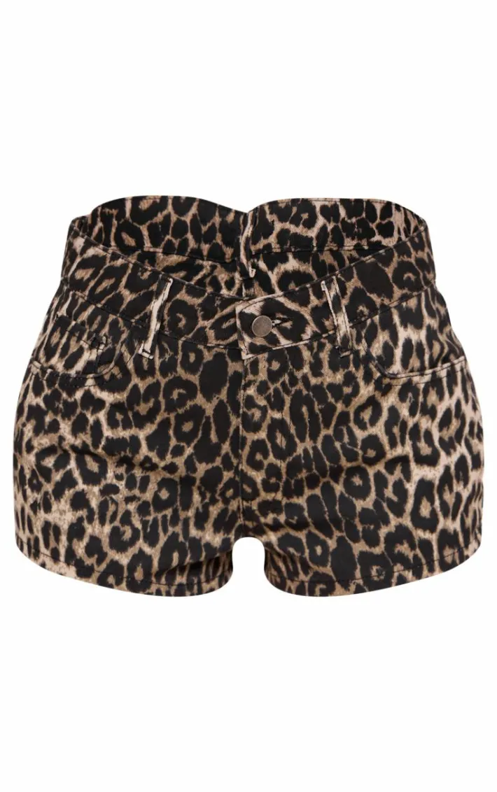 Brown Leopard Denim Hotpants