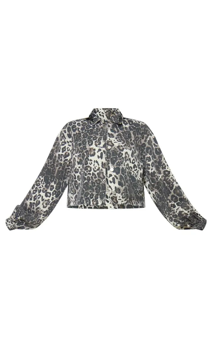 Brown Leopard Print Cropped Boxy Jacket