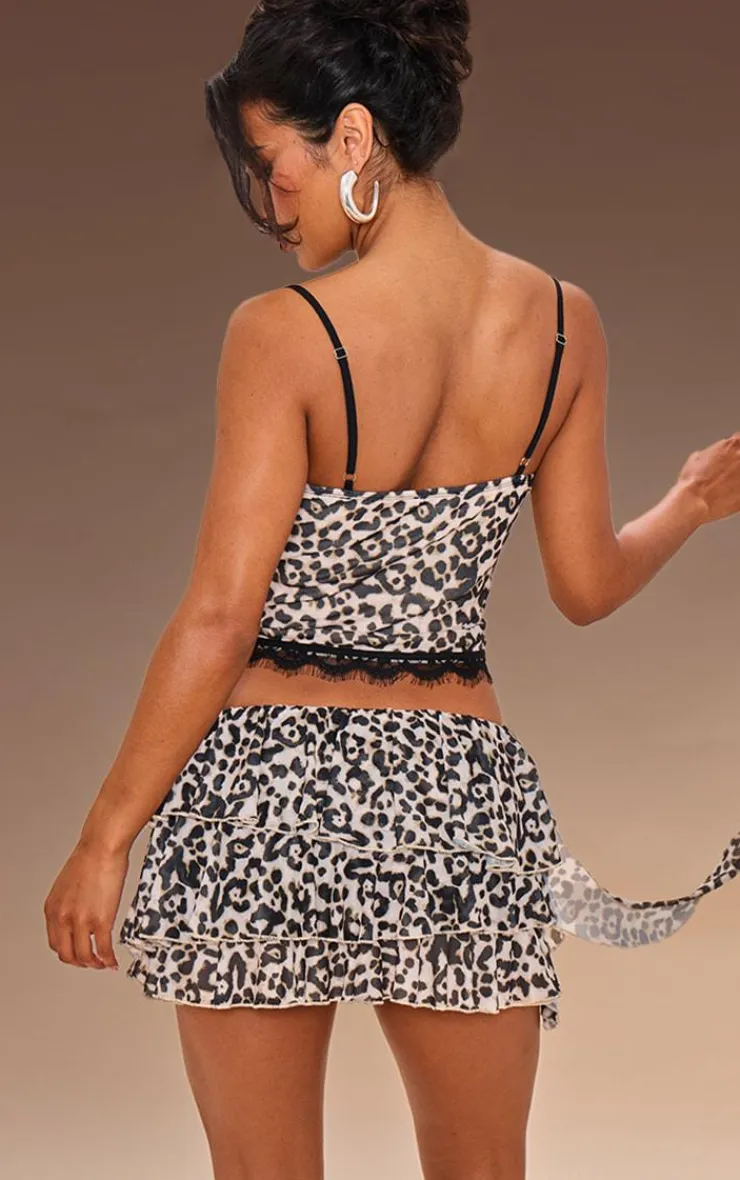Clearance PrettyLittleThing Leopard Print Tie Up Lace Detail Corset Brown