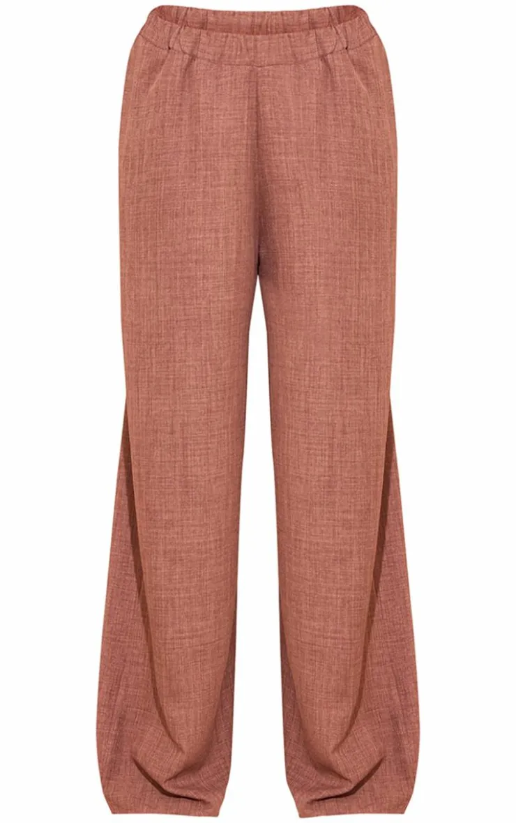 Hot PrettyLittleThing Linen Look Mid Rise Wide Leg Pants Brown