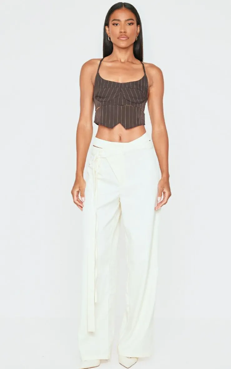 PrettyLittleThing Corsets*Premium Woven Pinstripe Cross Back Cropped Corset