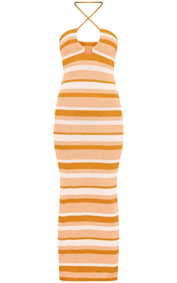 Stripe Towel Knit Halterneck Maxi Dress-PrettyLittleThing Clearance
