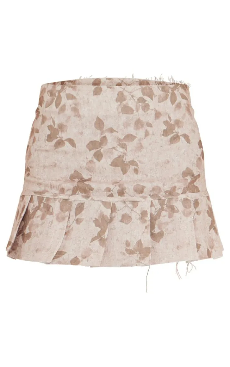 Online PrettyLittleThing Washed Floral Print Mini Skirt Brown