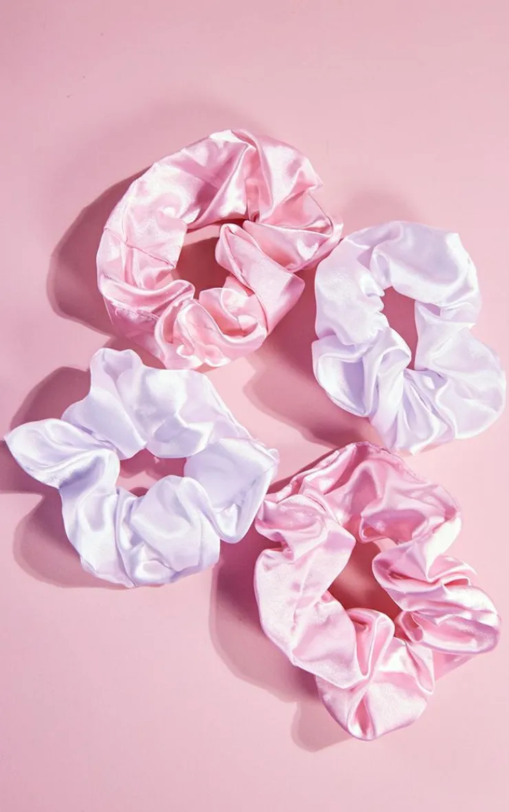 PrettyLittleThing Hair Tools*Brushworks & White Satin Scrunchies 4 Pack