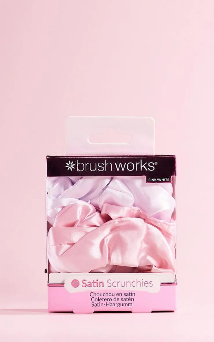 PrettyLittleThing Hair Tools*Brushworks & White Satin Scrunchies 4 Pack