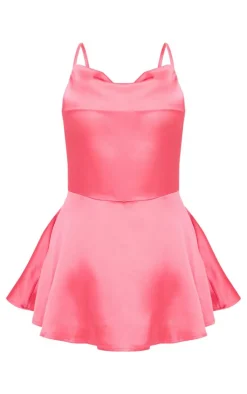 Satin Cowl Neck Lace Up Back Skort Romper-PrettyLittleThing New