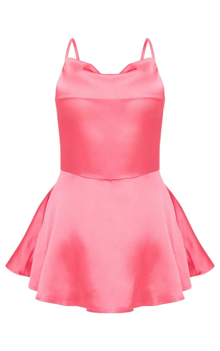 Satin Cowl Neck Lace Up Back Skort Romper-PrettyLittleThing New