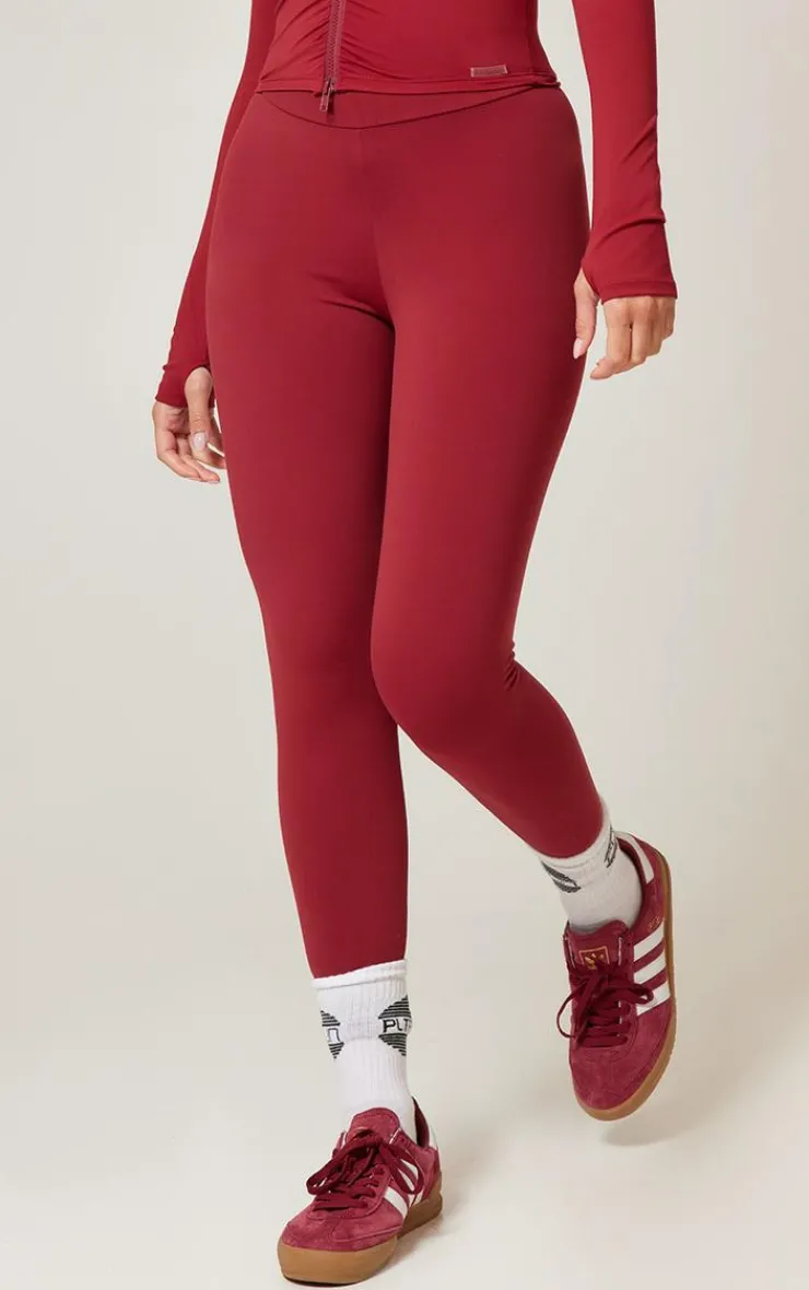 PrettyLittleThing Gym Leggings*Burgundy Brushed Sculpt Ruched Bum High Waist Sport Leggings