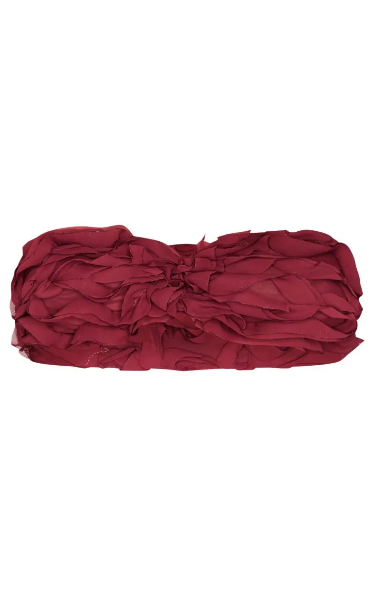 PrettyLittleThing Chiffon Ruffle Bandeau Top Burgundy