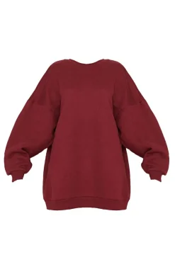 Burgundy Christmas Printed Graphic Oversized Sweat Dress