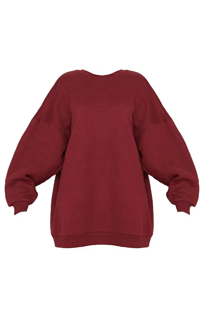 Burgundy Christmas Printed Graphic Oversized Sweat Dress