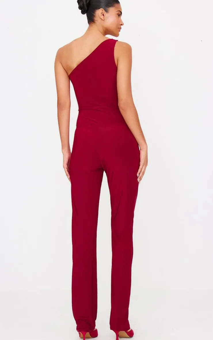 Double Layer Slinky Asymmetric Ruched Detail Jumpsuit-PrettyLittleThing Outlet