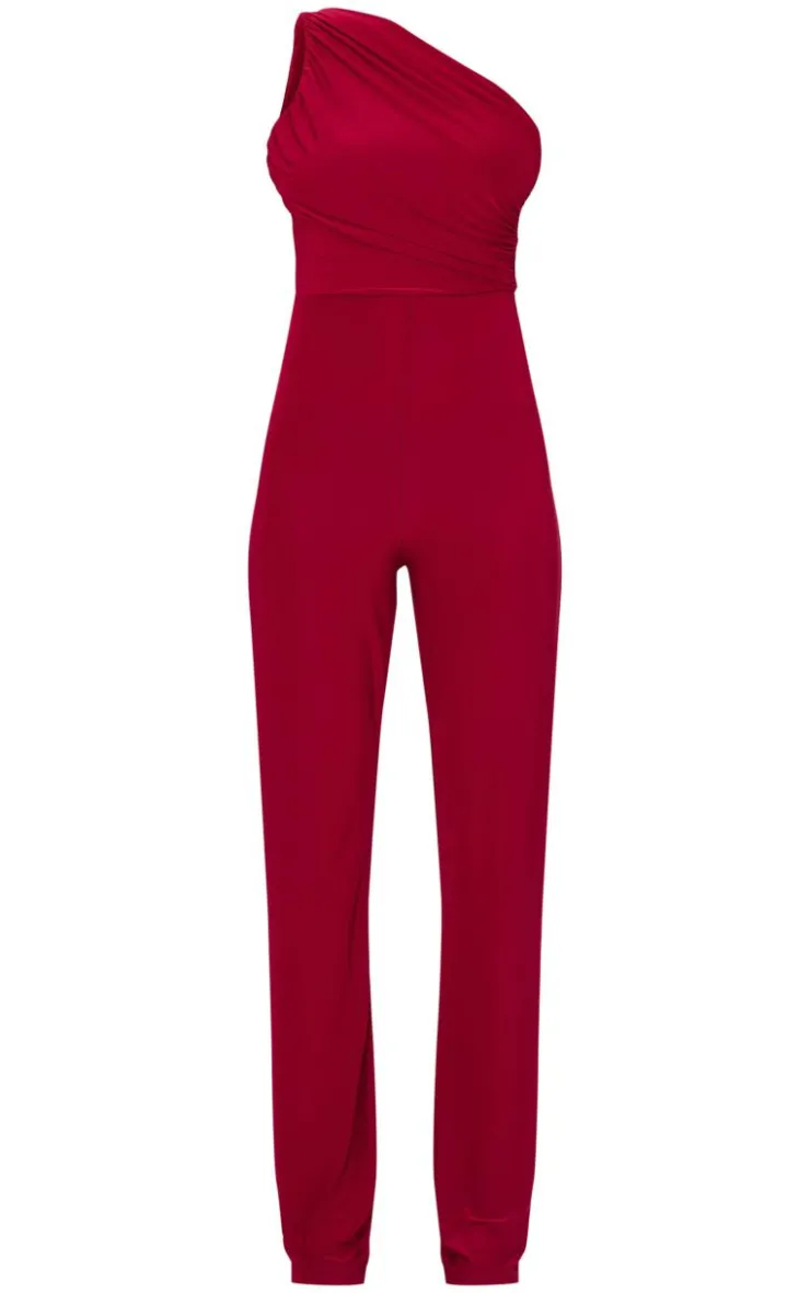 Double Layer Slinky Asymmetric Ruched Detail Jumpsuit-PrettyLittleThing Outlet