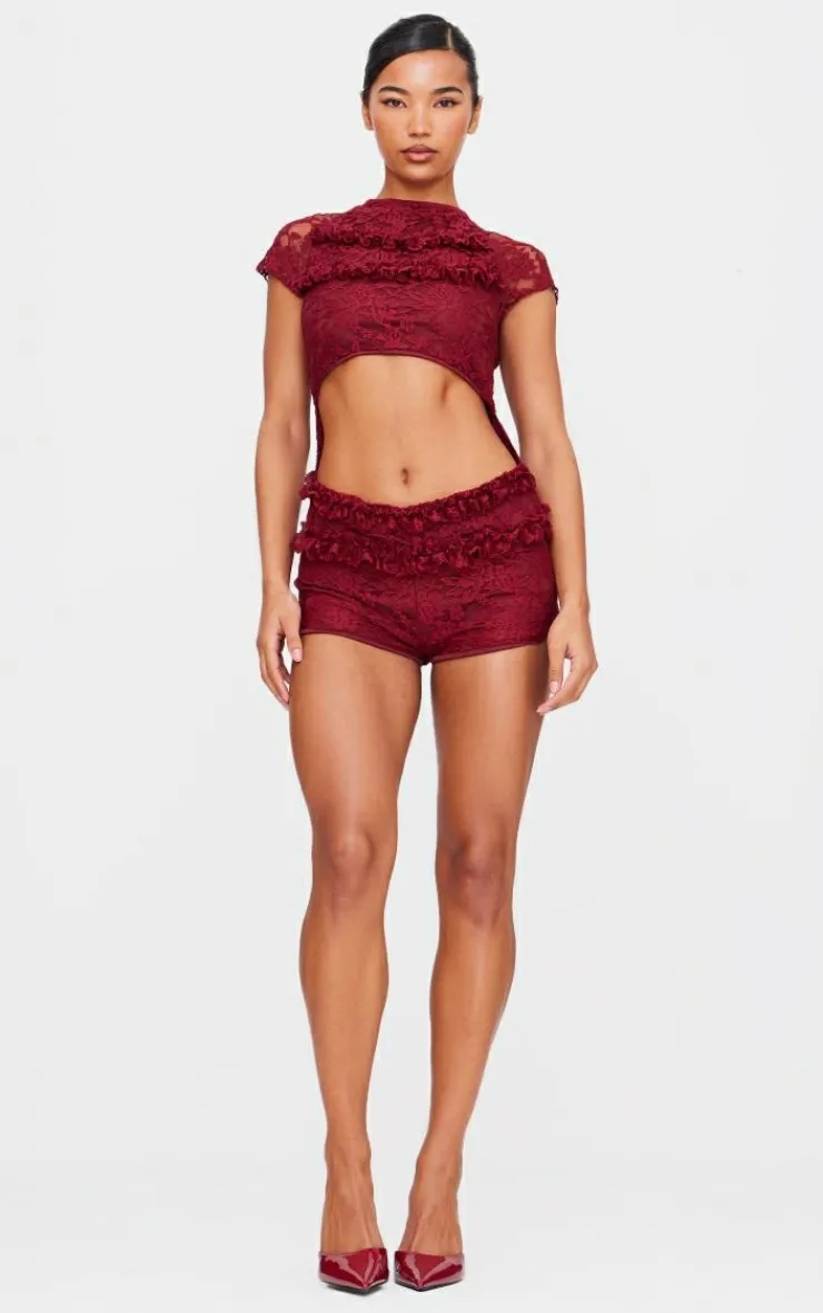 Lace Ruffle Detail Cut Out Rara Skort Romper-PrettyLittleThing Hot