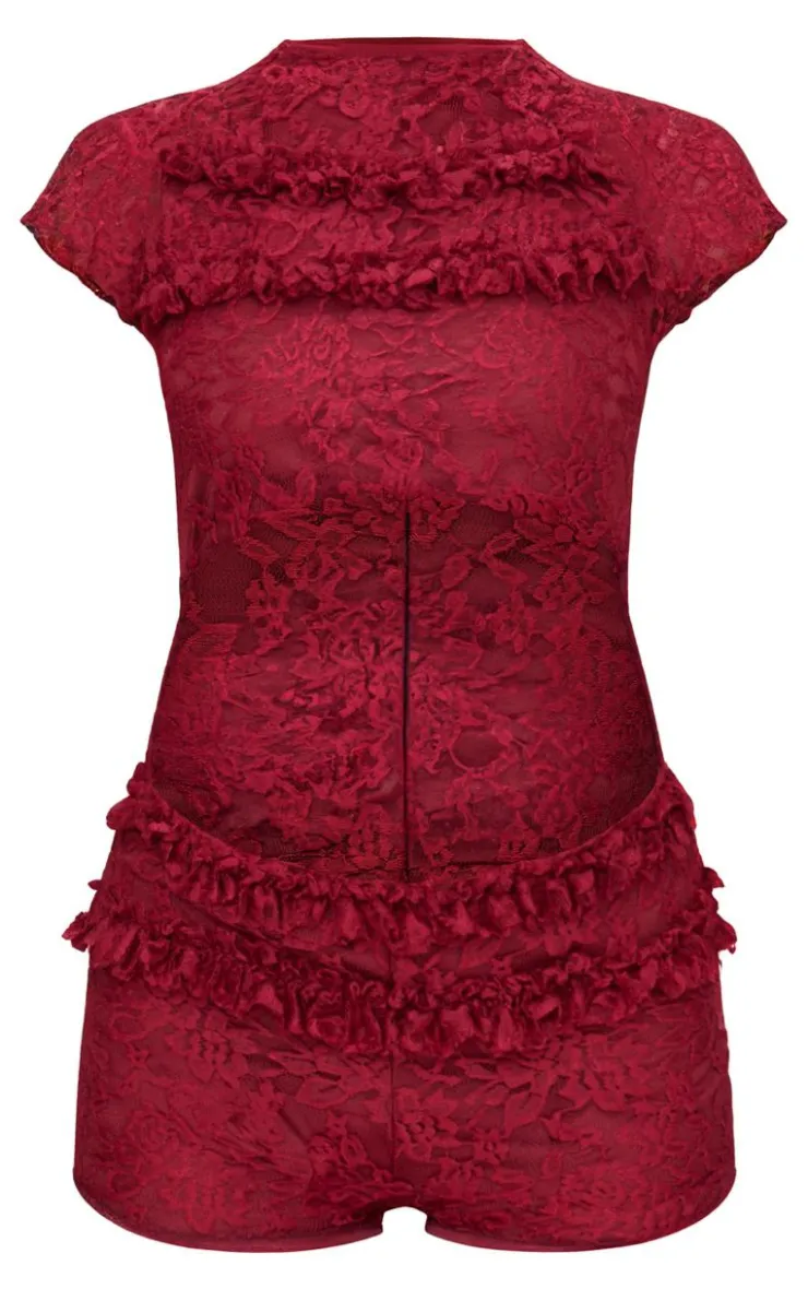 Lace Ruffle Detail Cut Out Rara Skort Romper-PrettyLittleThing Hot