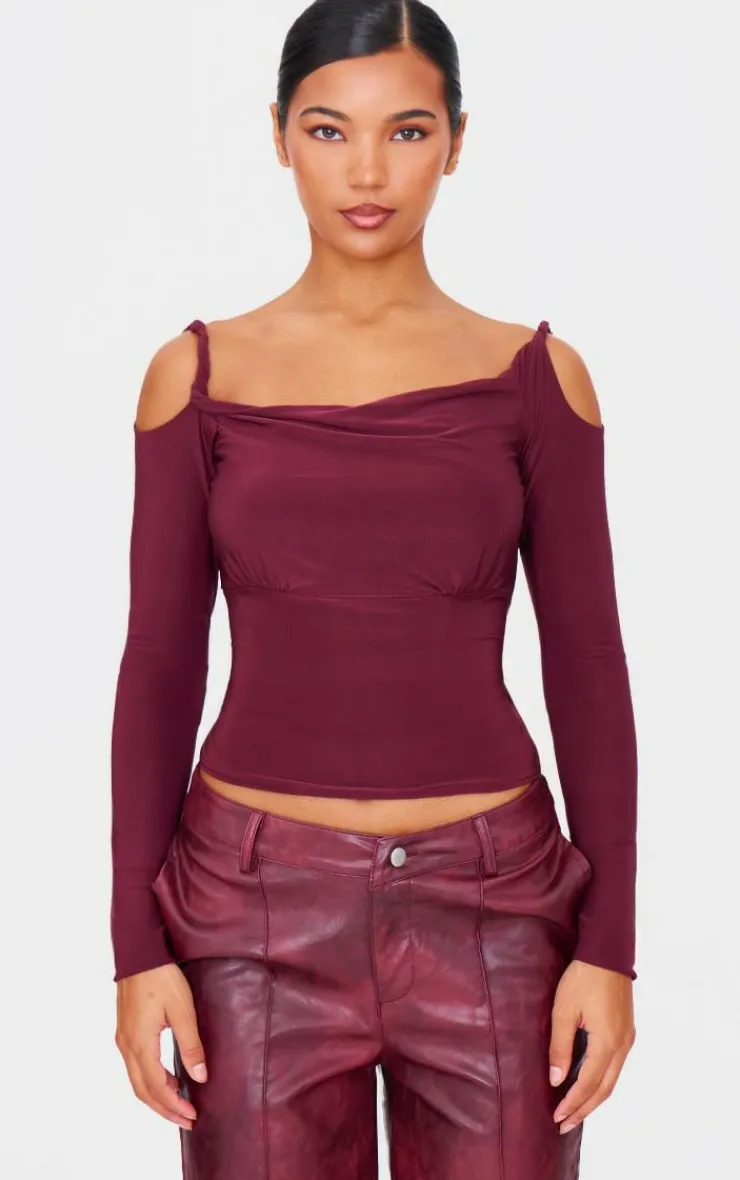 PrettyLittleThing Blouses*Slinky Twist Shoulder Detail Cut Out Top