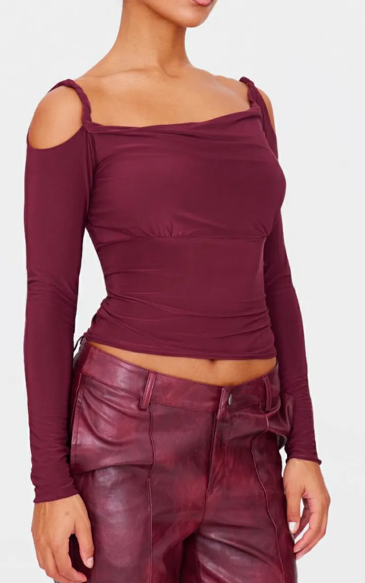 PrettyLittleThing Blouses*Slinky Twist Shoulder Detail Cut Out Top