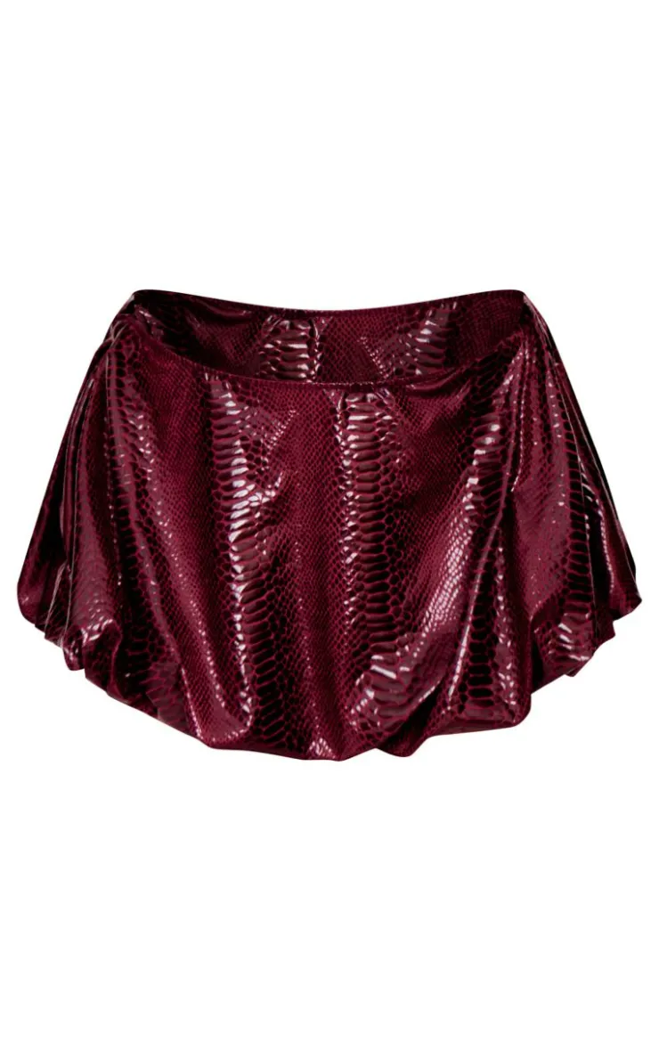 Online PrettyLittleThing Wet Look Croc Print Mini Skirt Burgundy