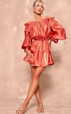Burnt Orange Iridescent Bardot Floaty Romper