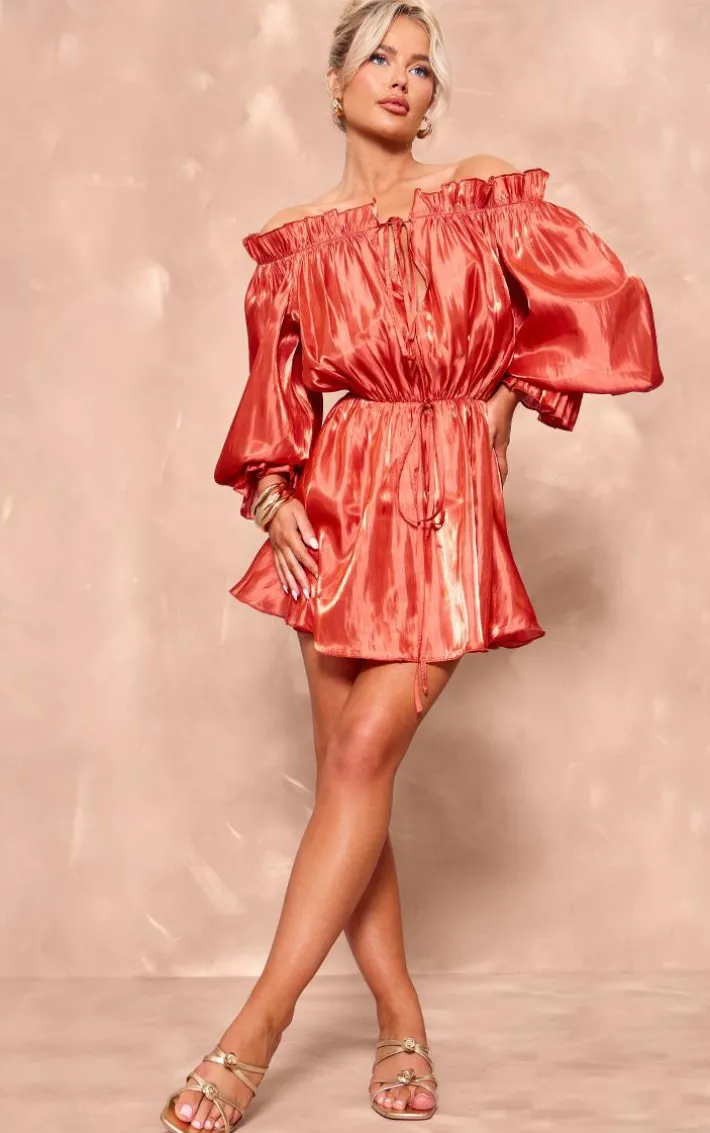 Burnt Orange Iridescent Bardot Floaty Romper