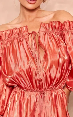 Burnt Orange Iridescent Bardot Floaty Romper