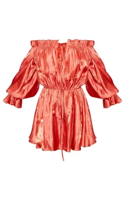 Burnt Orange Iridescent Bardot Floaty Romper
