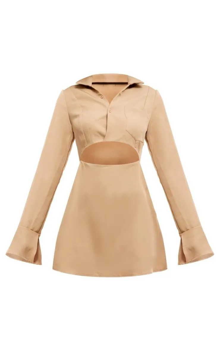 Collar Detail Cut Out Flare Sleeve Shift Dress-PrettyLittleThing Discount