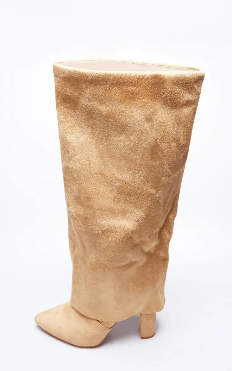 PrettyLittleThing Wide Fit Boots*Wide Fit Faux Suede Pointed Fold Over Block Heel Knee Boots