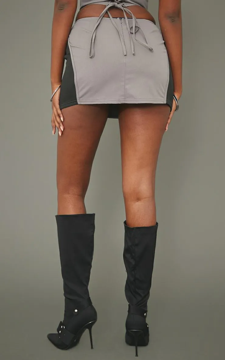 PrettyLittleThing Cargo Contrast Panel Micro Mini Skirt Charcoal