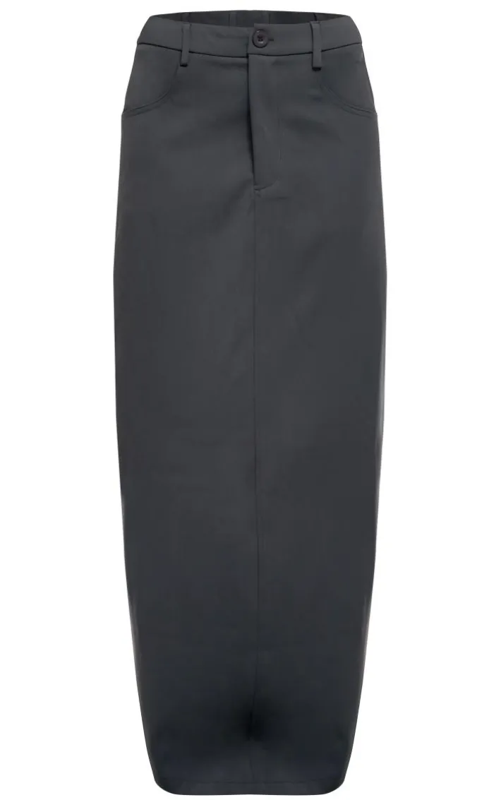 Charcoal Woven Split Back Maxi Skirt