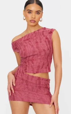 Discount PrettyLittleThing Distressed Asymmetric Top Cherry Red