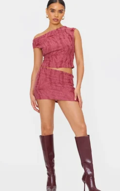 Discount PrettyLittleThing Distressed Asymmetric Top Cherry Red