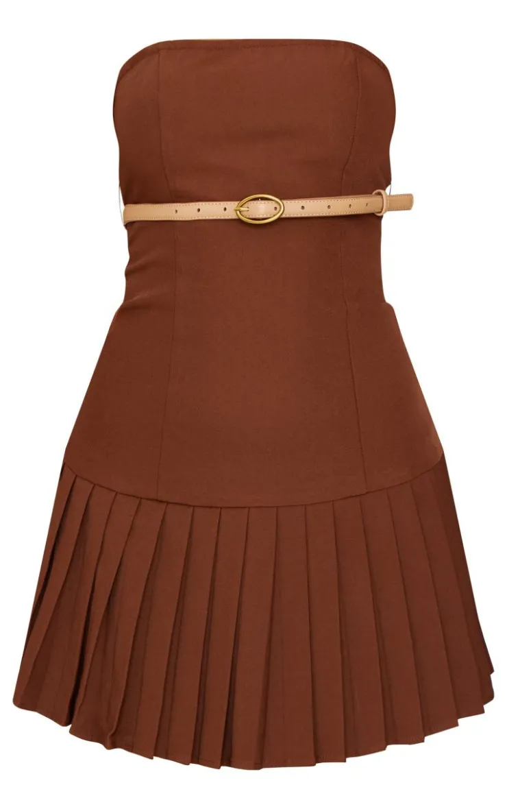 Belted Pleated Skirt Bodycon Dress-PrettyLittleThing Sale