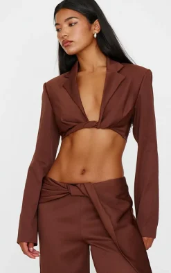 Best PrettyLittleThing Twist Detail Pants Chocolate Brown