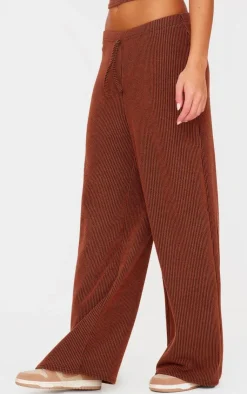 Outlet PrettyLittleThing Two Tone Crinkle Rib Slouchy Fit Pants Chocolate Brown