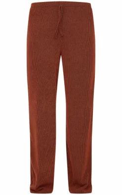 Outlet PrettyLittleThing Two Tone Crinkle Rib Slouchy Fit Pants Chocolate Brown