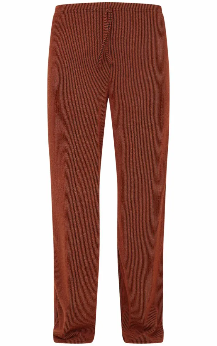 Outlet PrettyLittleThing Two Tone Crinkle Rib Slouchy Fit Pants Chocolate Brown