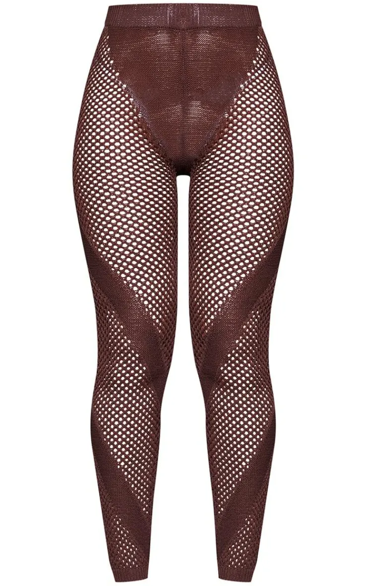 Discount PrettyLittleThing Crochet Knit Contrast Panel Leggings Chocolate