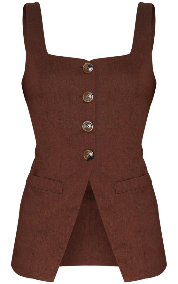 PrettyLittleThing Thanksgiving Outfits*Chocolate Longline Square Neck Vest
