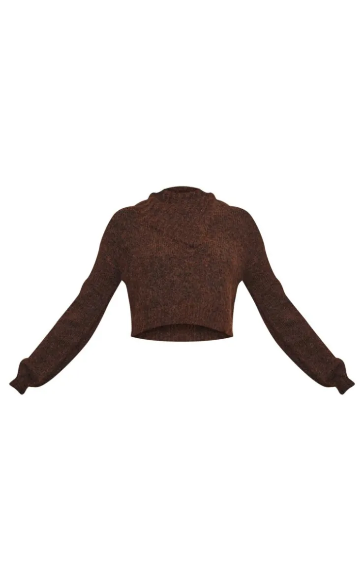 Hot PrettyLittleThing Marl Knit Asymmetric Overlay Oversized Sweater Chocolate