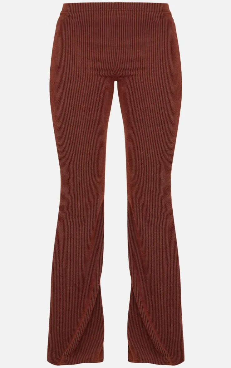 Discount PrettyLittleThing Rib High Waisted Flares Chocolate