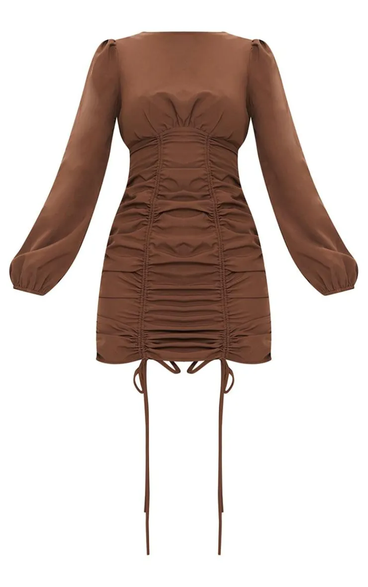 Ruched Long Sleeve Bodycon Dress-PrettyLittleThing Clearance