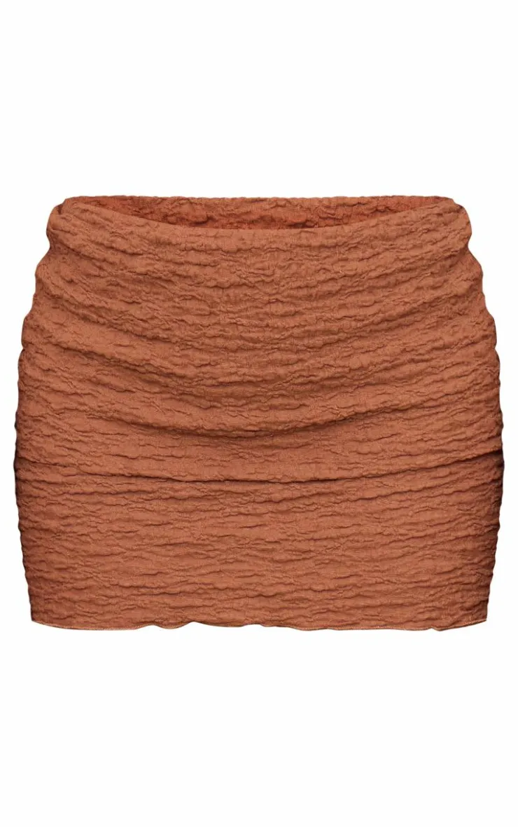 Clearance PrettyLittleThing Textured Fold Over Mini Skirt Chocolate