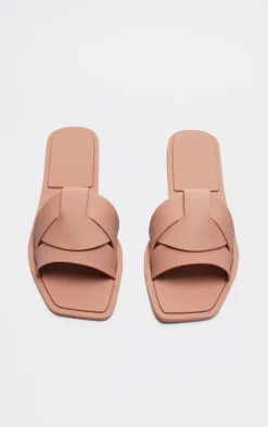 PrettyLittleThing Slides*Square Toe Rubber Cross Strap Slides
