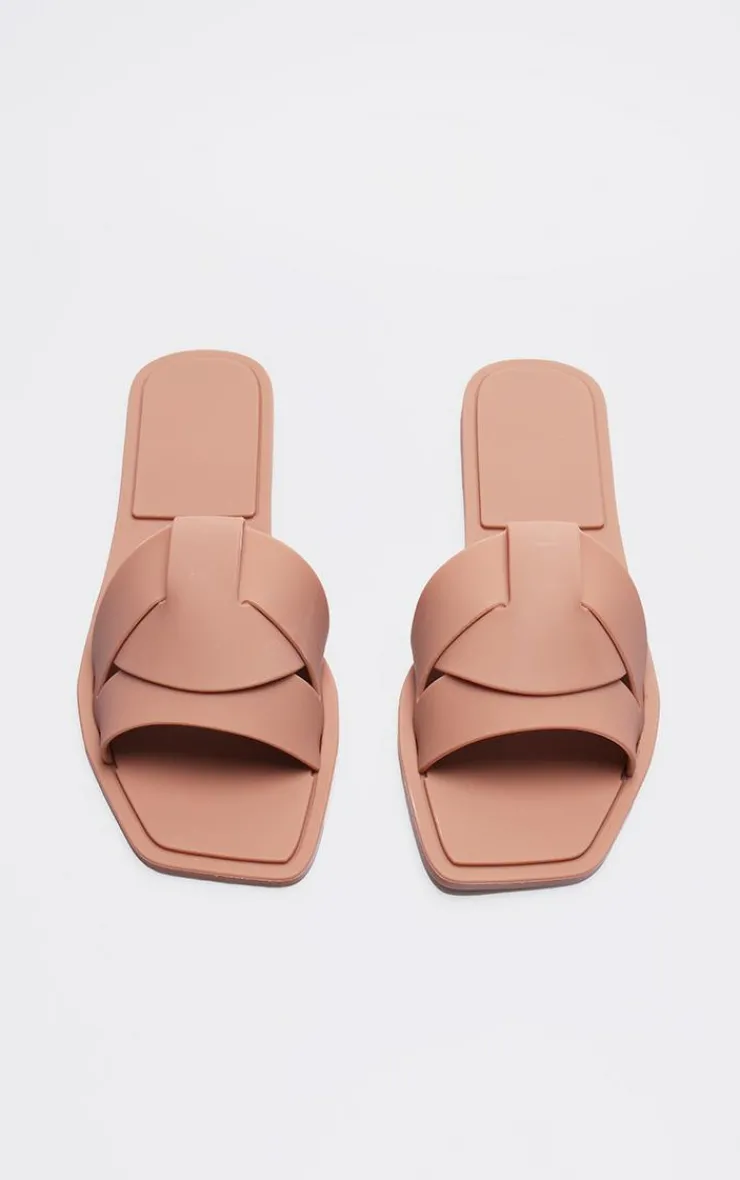 PrettyLittleThing Slides*Square Toe Rubber Cross Strap Slides