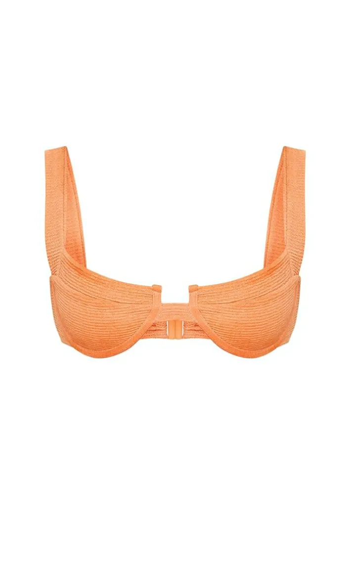 Coral Mini Crinkle Underwired Square Neck Bikini Top