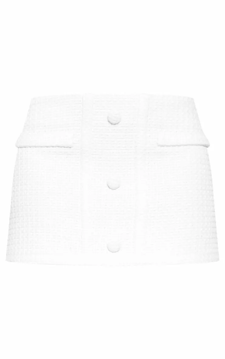Hot PrettyLittleThing Boucle Button Detail Mini Skirt Cream