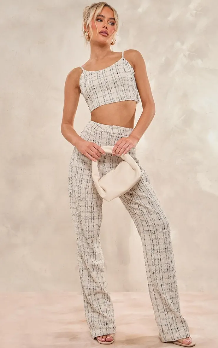 Best PrettyLittleThing Boucle High Waist Tailored Pants Cream