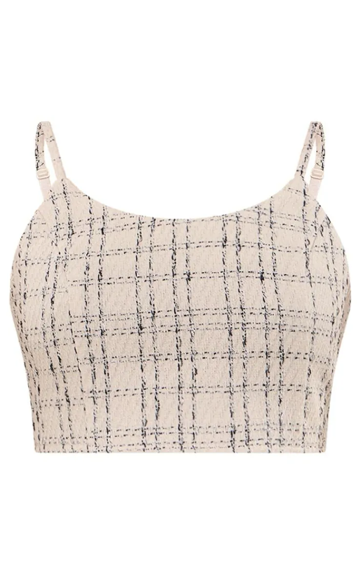 New PrettyLittleThing Boucle Strappy Scoop Neck Bralet Cream