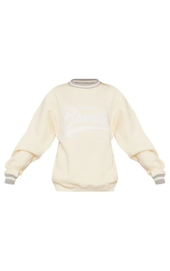 Cream Brooklyn Embroidered Contrast Binding Sweatshirt